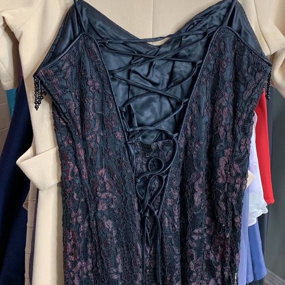 Vintage 80s Set Dress + Jacket Floral Lace Crochet Beaded Formal - Picture 9 of 11